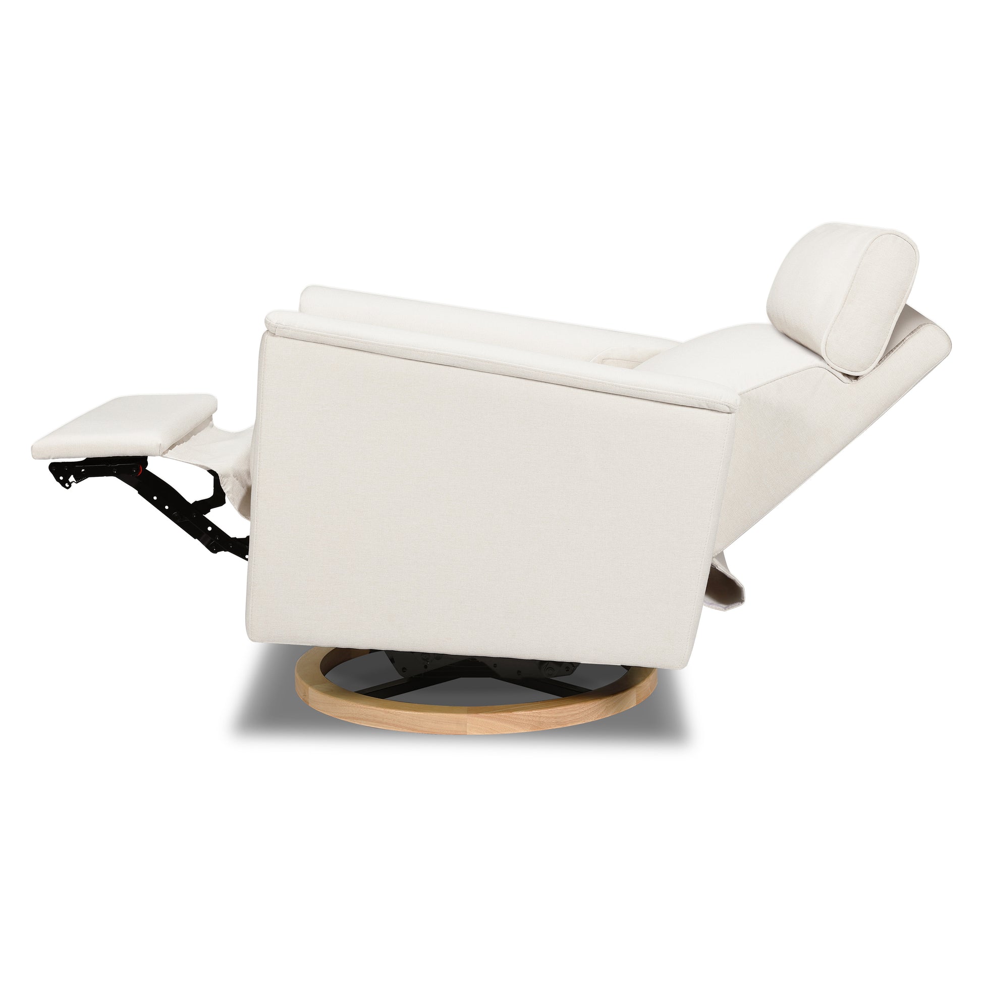 B17186PCMEWLB,Willa Power Glider Recliner w/ adj. headrest & USB in Performance Cream Eco-Weave w/Light wood base