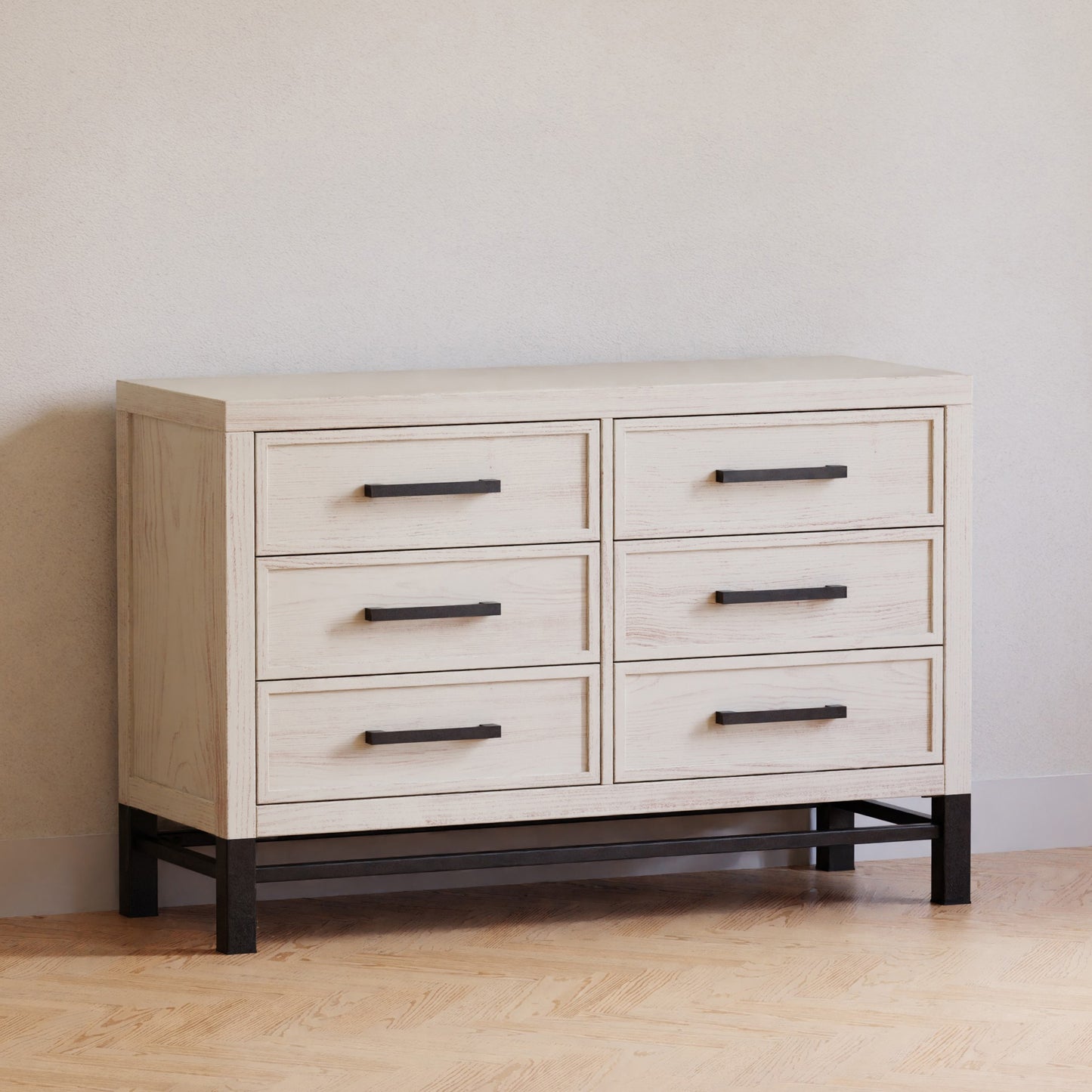 B25816WDF,Newbern 6-Drawer Assembled Dresser in White Driftwood