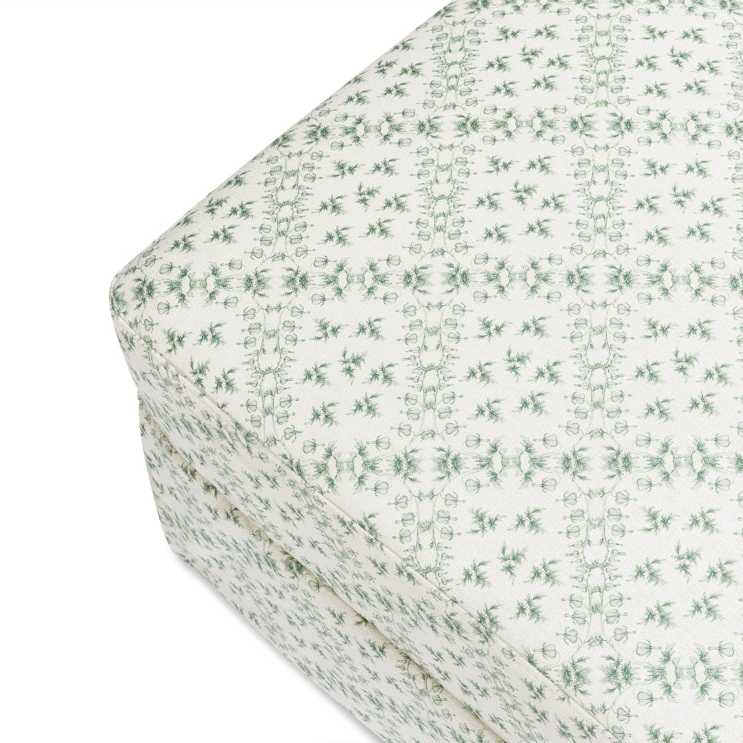 M21785GLT,Sarah Flint x Namesake Crawford Gliding Ottoman in Green Lattice Performance Eco-Weave