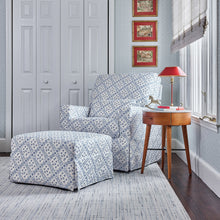 M21785BLT,Sarah Flint x Namesake Crawford Gliding Ottoman in Blue Lattice Performance Eco-Weave