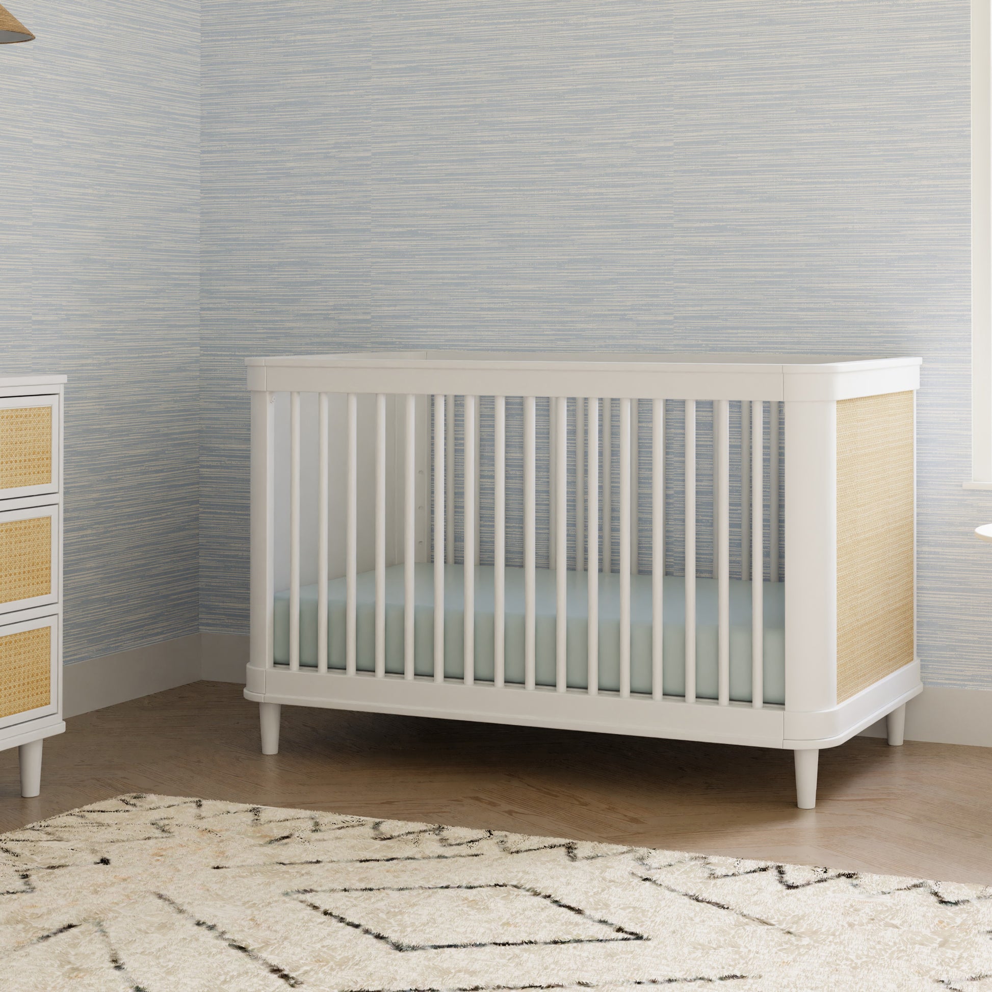 M23701RWHC,Marin with Cane 3-in-1 Convertible Crib in Warm White and Honey Cane