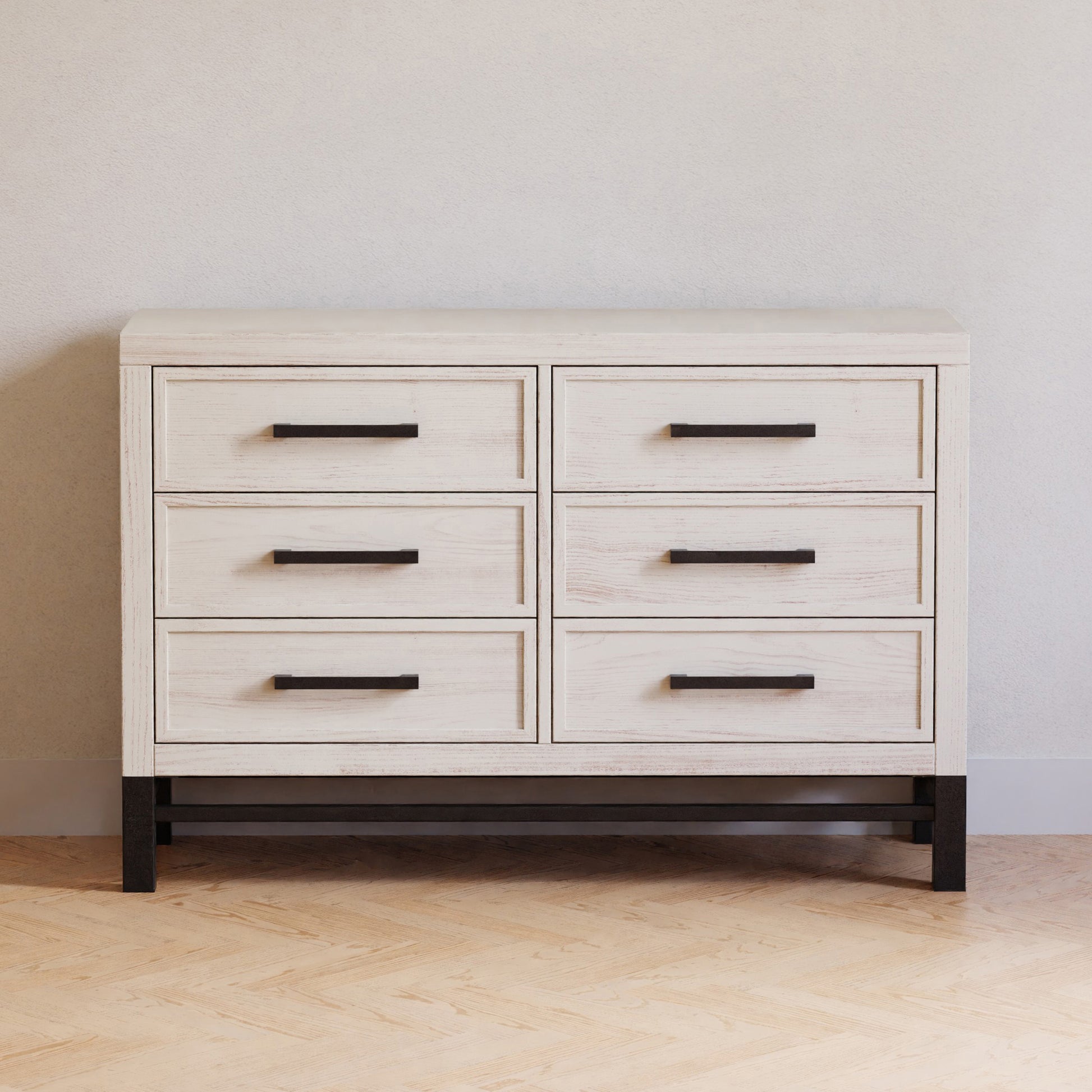 B25816WDF,Newbern 6-Drawer Assembled Dresser in White Driftwood